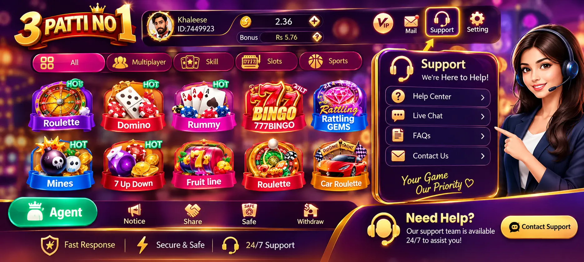 3 Patti No 1 Customer Support account verification and security
