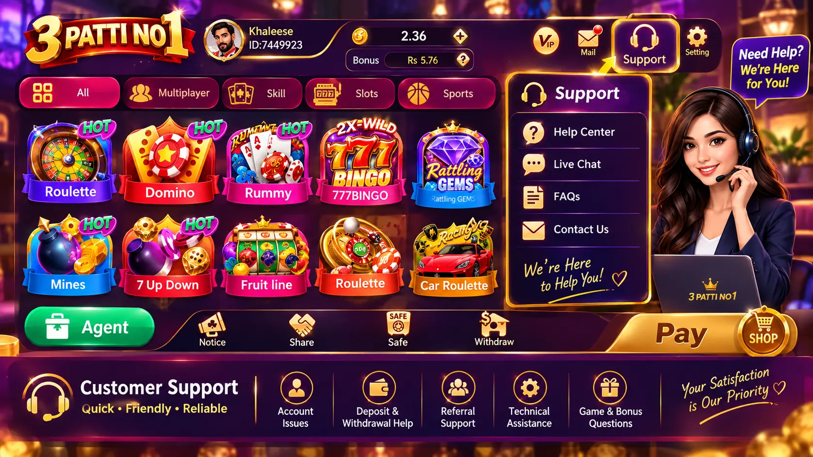 3 Patti No 1 Customer Support help center and player assistance