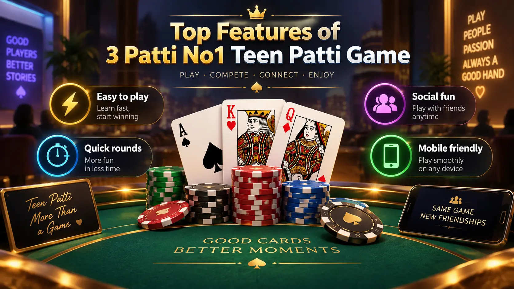 3 Patti No 1 Teen Patti Game cards and smartphone