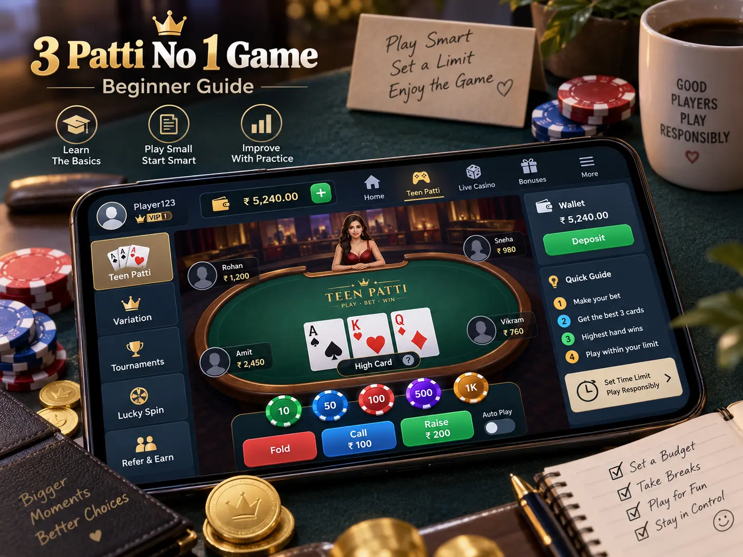 3 Patti No 1 Game interface for beginners