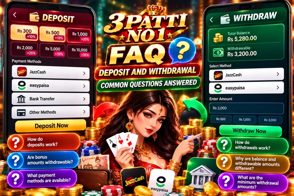 3 Patti No 1 FAQ deposit and withdrawal questions